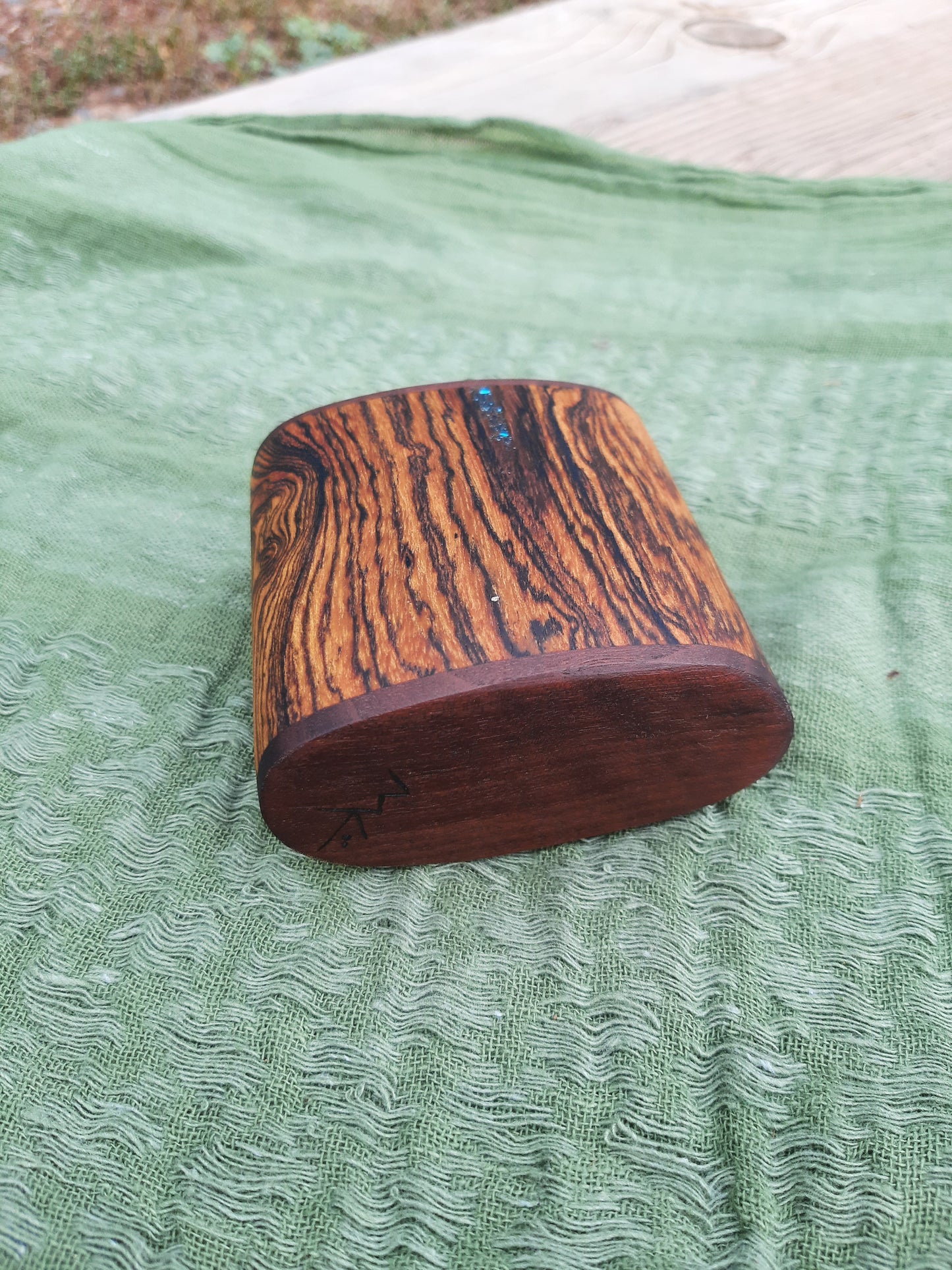 IN STOCK, Bocote shaker with walnut ends and Turquoise stone inlay