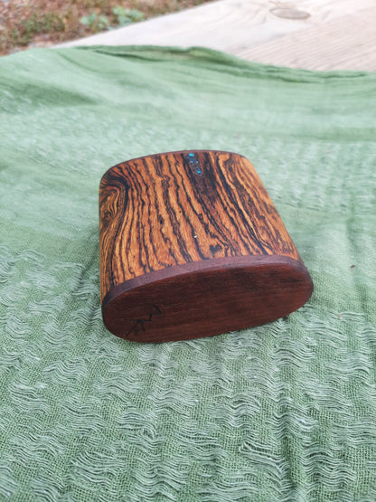 IN STOCK, Bocote shaker with walnut ends and Turquoise stone inlay