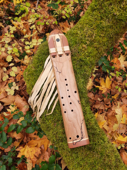 IN STOCK, mid-range, G minor, triple drone with WOOD FRACTAL burning and galactic stone inlay.