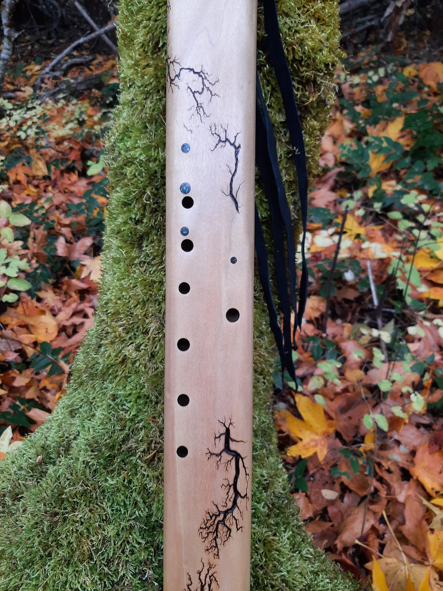 IN STOCK, LOW C# minor double drone with WOOD FRACTAL burning and galactic stone inlay