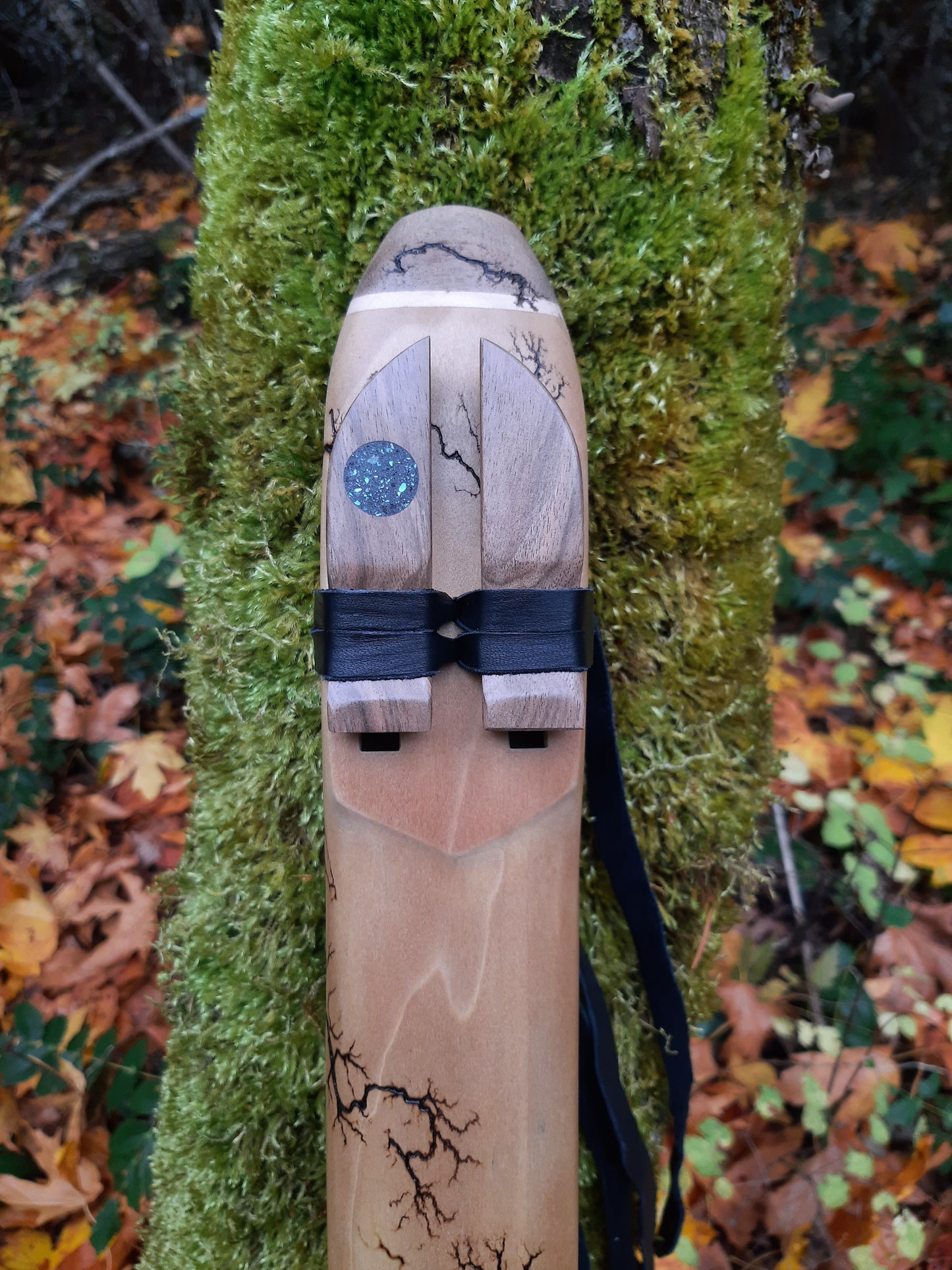 IN STOCK, LOW C# minor double drone with WOOD FRACTAL burning and galactic stone inlay