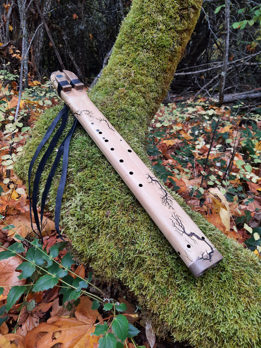 IN STOCK, LOW C# minor double drone with WOOD FRACTAL burning and galactic stone inlay