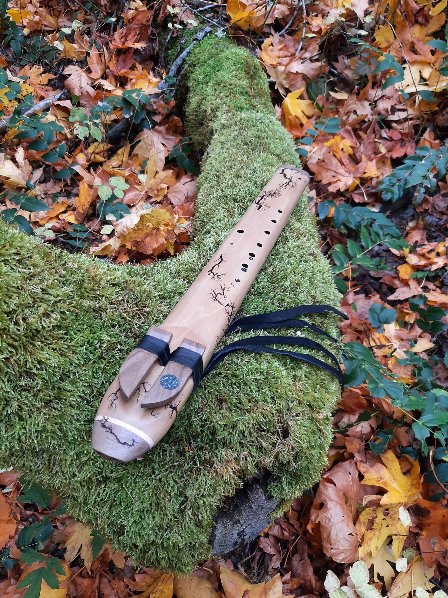 IN STOCK, LOW C# minor double drone with WOOD FRACTAL burning and galactic stone inlay