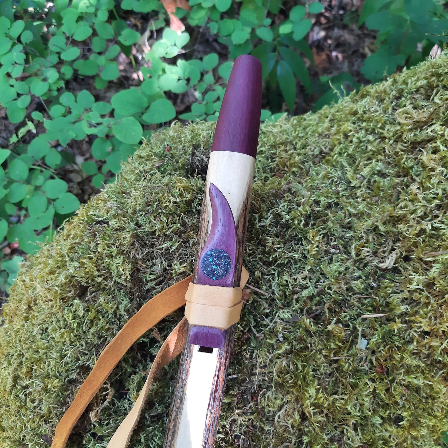 IN STOCK, high-A minor, Elderberry stem flute with purple heart and Galactic stone inlay, 440 hz
