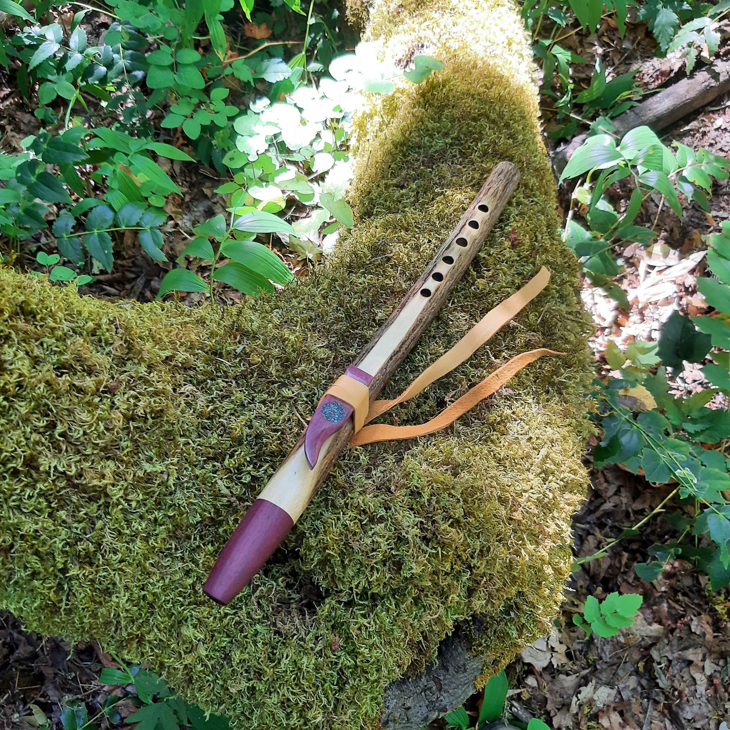 IN STOCK, high-A minor, Elderberry stem flute with purple heart and Galactic stone inlay, 440 hz